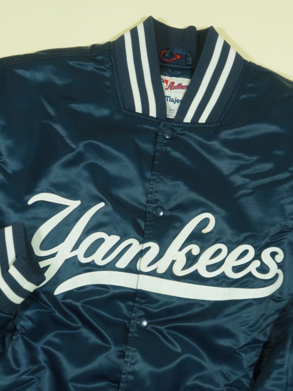 Vintage Majestic New York Yankees Jacket Mens 4XL Blue Satin Insulated